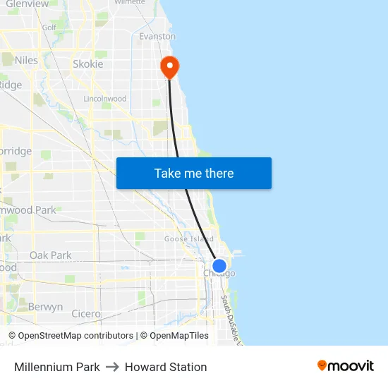 Millennium Park to Howard Station map
