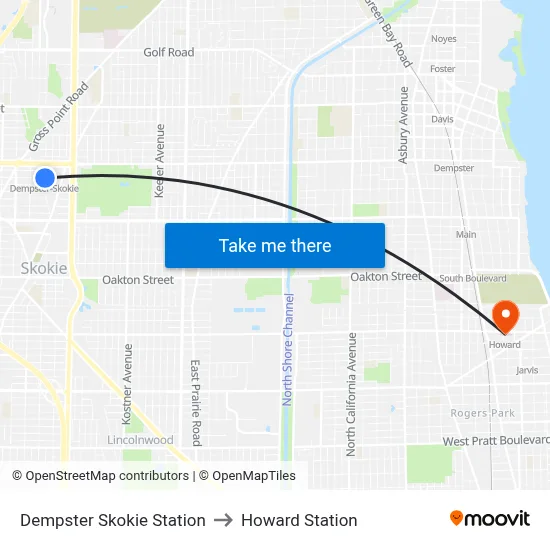 Dempster Skokie Station to Howard Station map