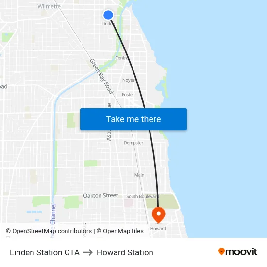 Linden Station CTA to Howard Station map