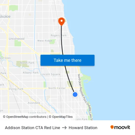 Addison Station CTA Red Line to Howard Station map