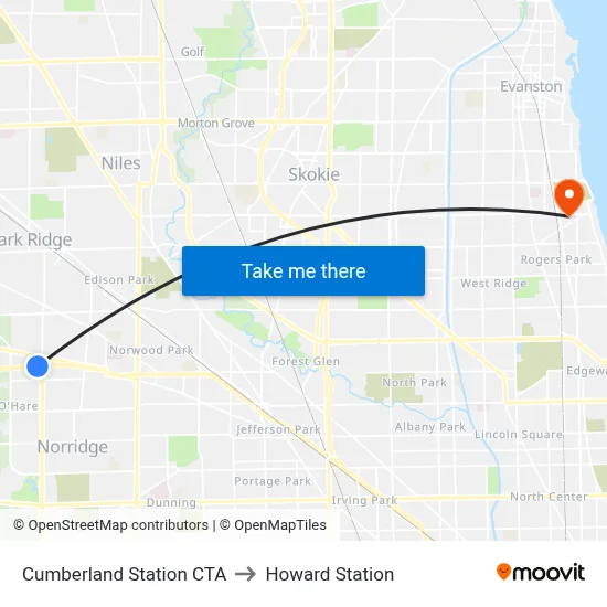 Cumberland Station CTA to Howard Station map