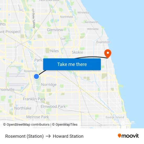 Rosemont (Station) to Howard Station map
