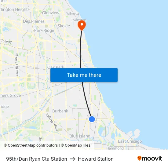 95th/Dan Ryan Cta Station to Howard Station map