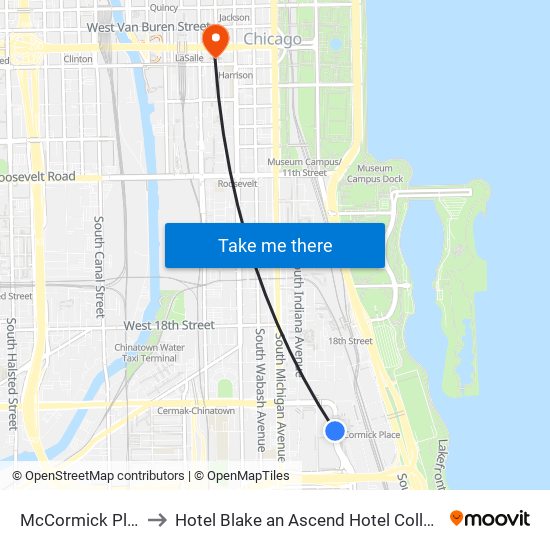 McCormick Place Station to Hotel Blake an Ascend Hotel Collection Member Chicago map