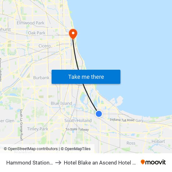 Hammond Station South Shore Line to Hotel Blake an Ascend Hotel Collection Member Chicago map