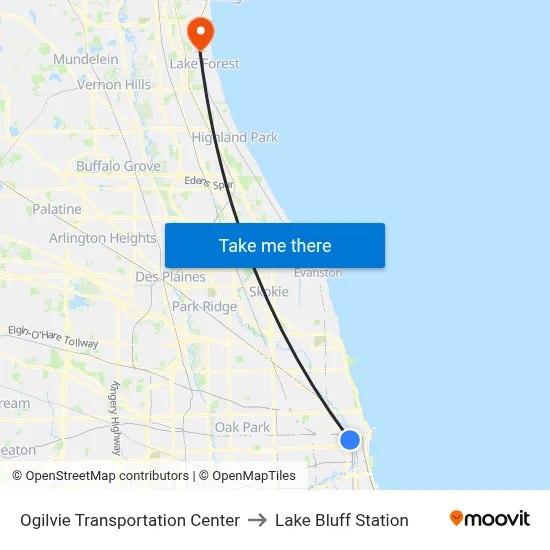 Ogilvie Transportation Center to Lake Bluff Station map