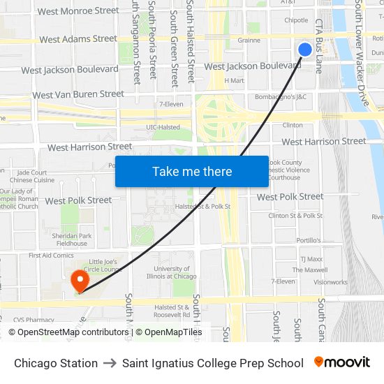 Chicago Station to Saint Ignatius College Prep School map