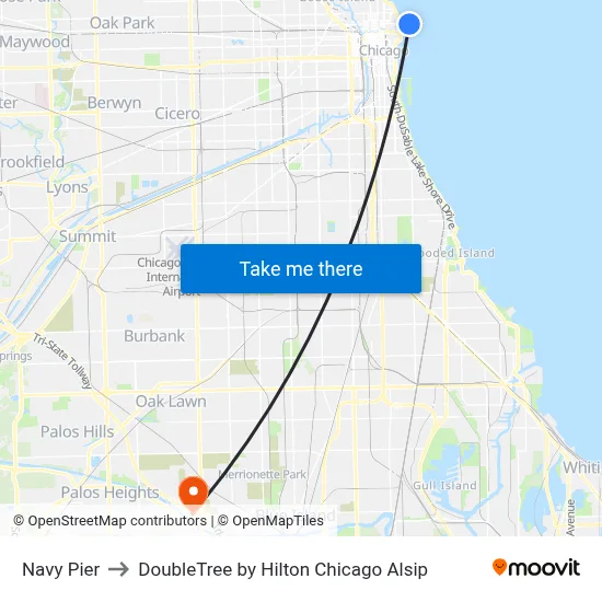 Navy Pier to DoubleTree by Hilton Chicago Alsip map