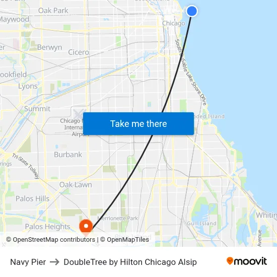 Navy Pier to DoubleTree by Hilton Chicago Alsip map