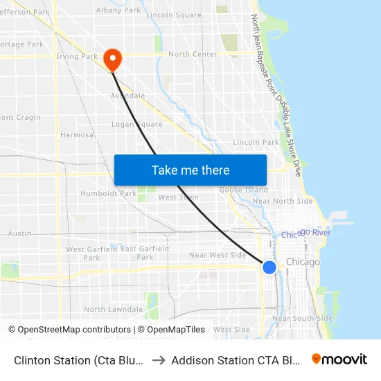 Clinton Station (Cta Blue Line) to Addison Station CTA Blue Line map