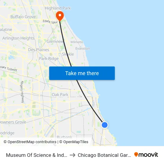 Museum Of Science & Industry to Chicago Botanical Gardens map