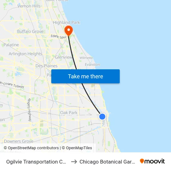 Ogilvie Transportation Center to Chicago Botanical Gardens map