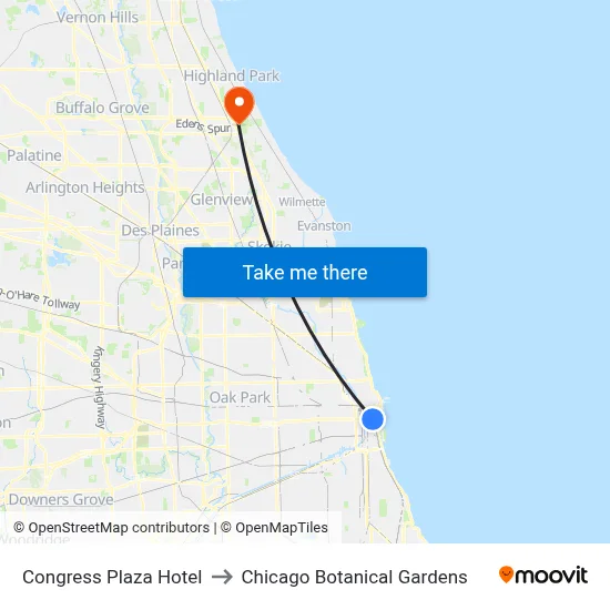 Congress Plaza Hotel to Chicago Botanical Gardens map