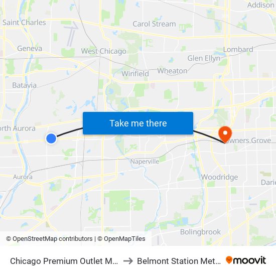 Chicago Premium Outlet Mall to Belmont Station Metra map