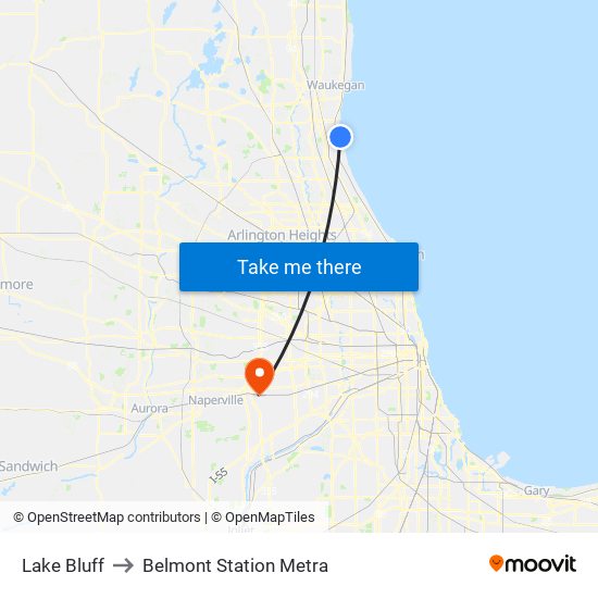 Lake Bluff to Belmont Station Metra map