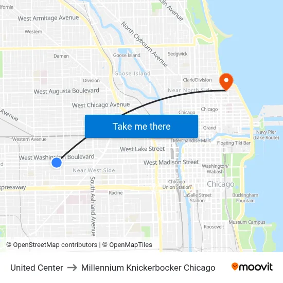 United Center to Millennium Knickerbocker Chicago map