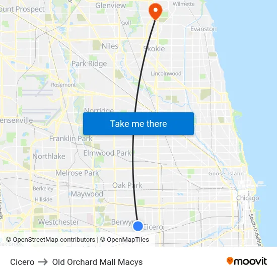 Cicero to Old Orchard Mall Macys map