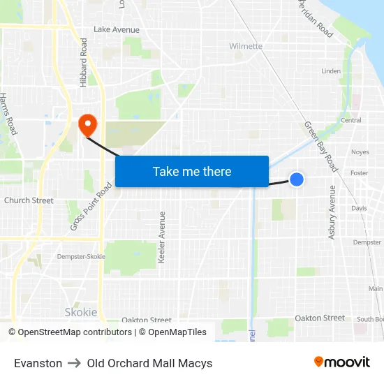 Evanston to Old Orchard Mall Macys map