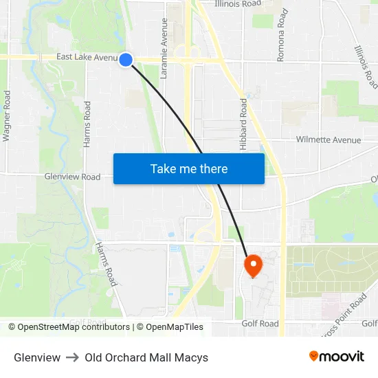Glenview to Old Orchard Mall Macys map