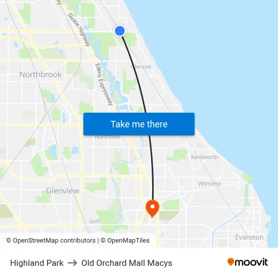 Highland Park to Old Orchard Mall Macys map