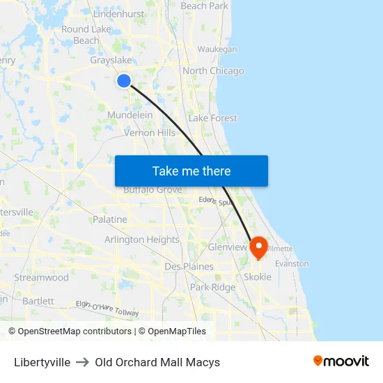 Libertyville to Old Orchard Mall Macys map