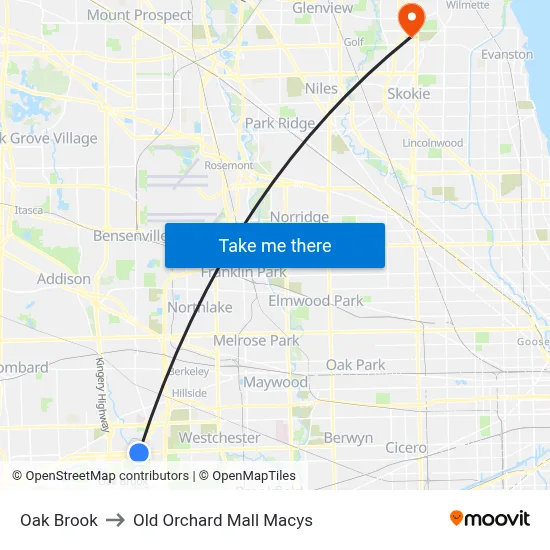 Oak Brook to Old Orchard Mall Macys map