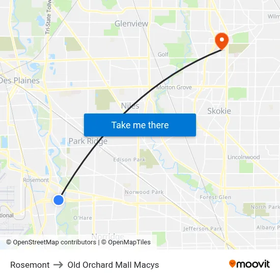 Rosemont to Old Orchard Mall Macys map
