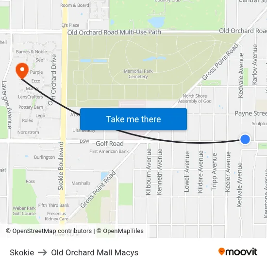 Skokie to Old Orchard Mall Macys map