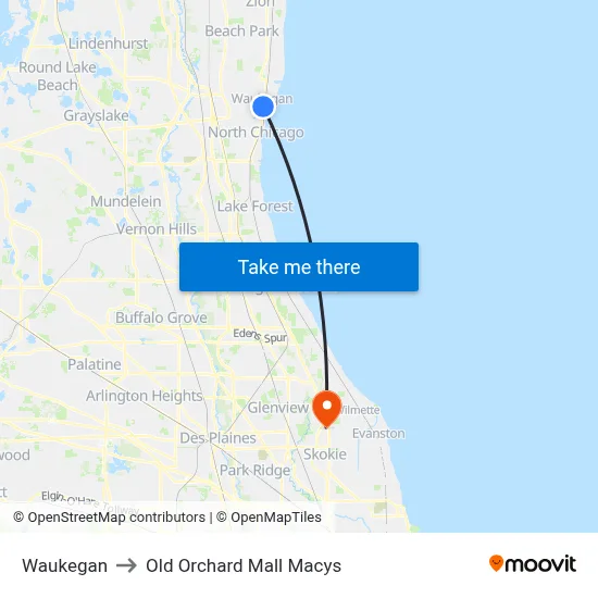 Waukegan to Old Orchard Mall Macys map