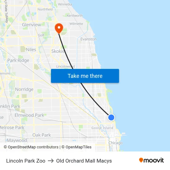 Lincoln Park Zoo to Old Orchard Mall Macys map