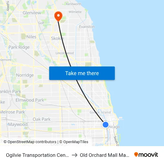 Ogilvie Transportation Center to Old Orchard Mall Macys map