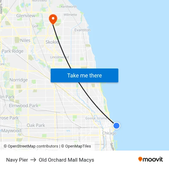 Navy Pier to Old Orchard Mall Macys map