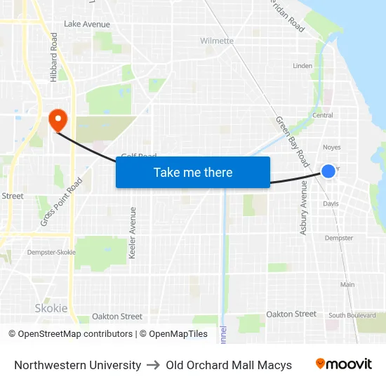 Northwestern University to Old Orchard Mall Macys map