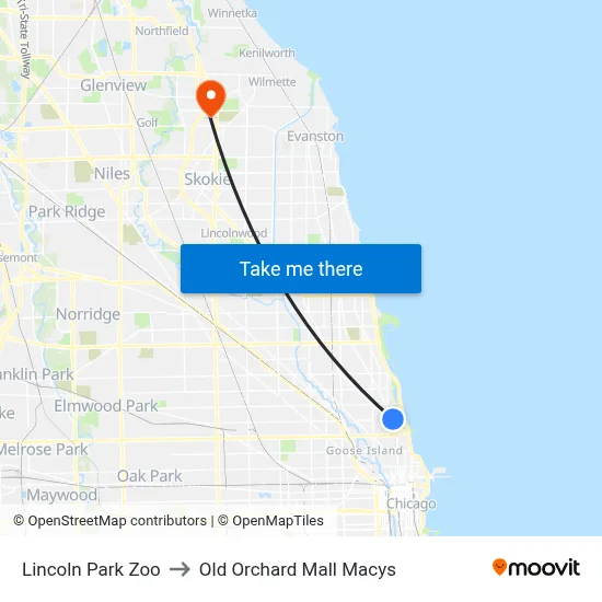 Lincoln Park Zoo to Old Orchard Mall Macys map
