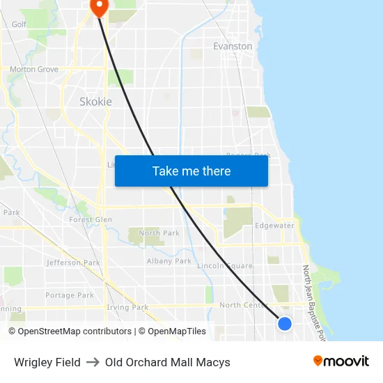 Wrigley Field to Old Orchard Mall Macys map