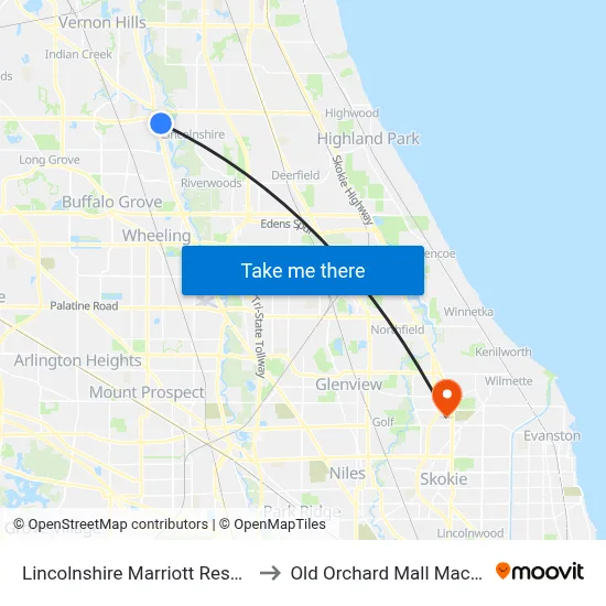 Lincolnshire Marriott Resort to Old Orchard Mall Macys map