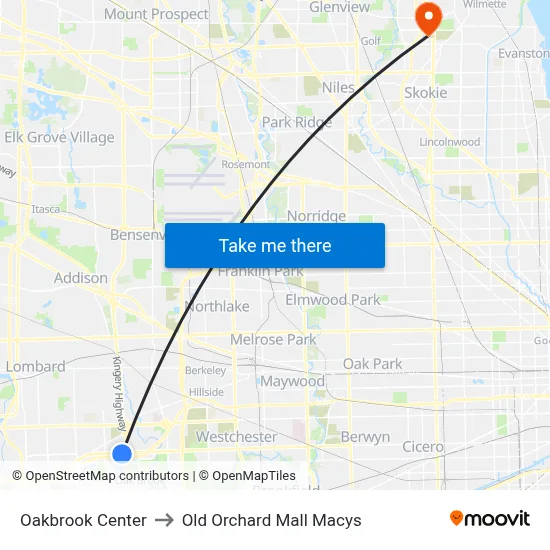 Oakbrook Center to Old Orchard Mall Macys map