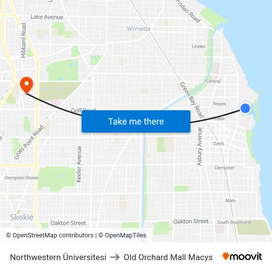 Northwestern Üniversitesi to Old Orchard Mall Macys map