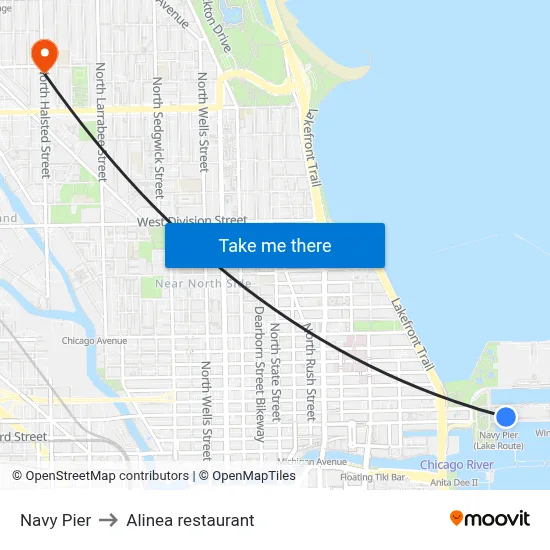 Navy Pier to Alinea restaurant map