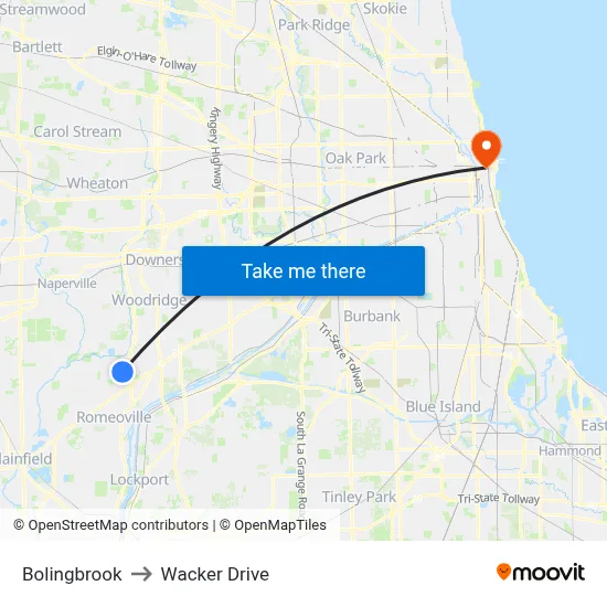Bolingbrook to Wacker Drive map