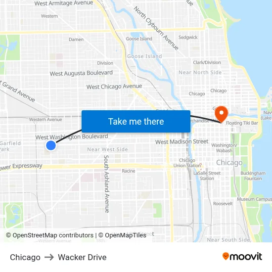 Chicago to Wacker Drive map