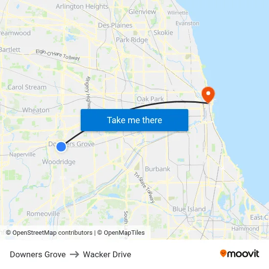 Downers Grove to Wacker Drive map