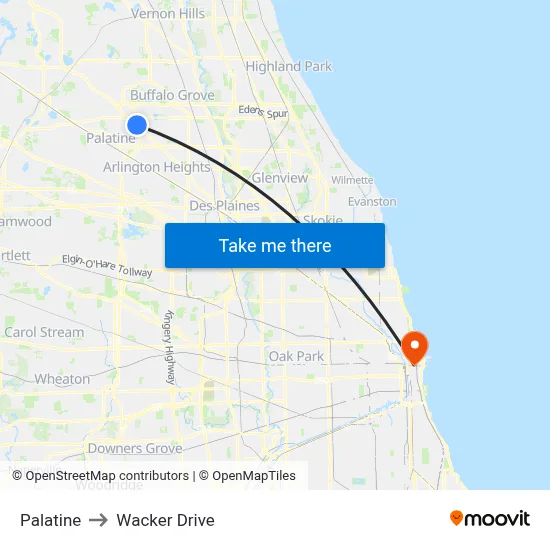 Palatine to Wacker Drive map