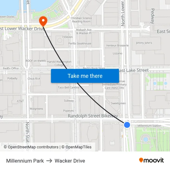 Millennium Park to Wacker Drive map