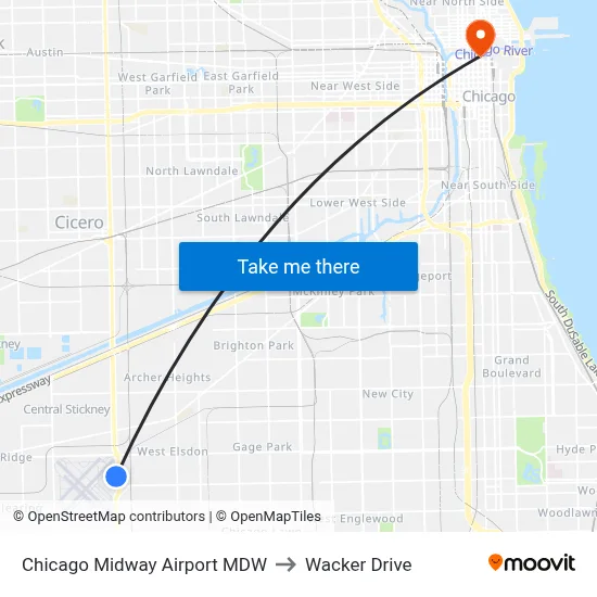 Chicago Midway Airport MDW to Wacker Drive map