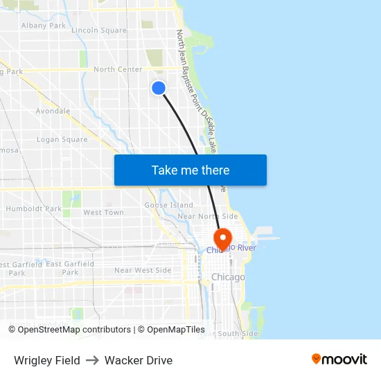 Wrigley Field to Wacker Drive map