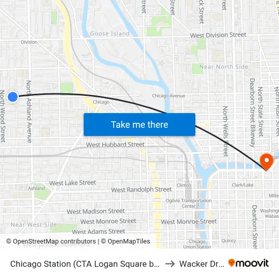 Chicago Station (CTA Logan Square branch) to Wacker Drive map