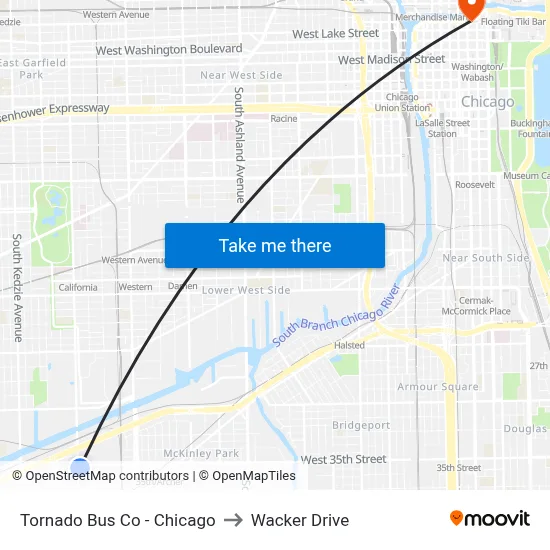 Tornado Bus Co - Chicago to Wacker Drive map