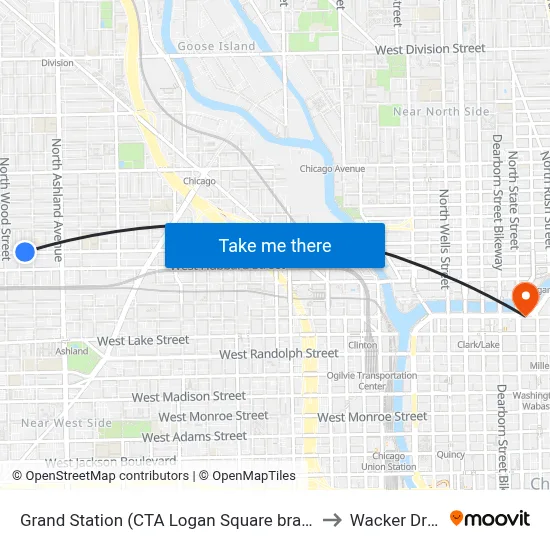 Grand Station (CTA Logan Square branch) to Wacker Drive map