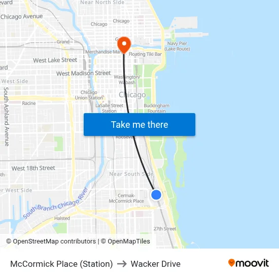 McCormick Place (Station) to Wacker Drive map